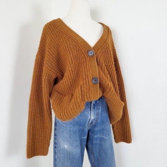 ICHI Caramel Cardigan Stila Cropped Crop Long Sleeve Baggy Slouchy Braun - Picture 1 of 11